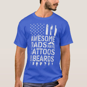 Mens Awesome Dad Have Tattoos And Beards US Flag F T-Shirt