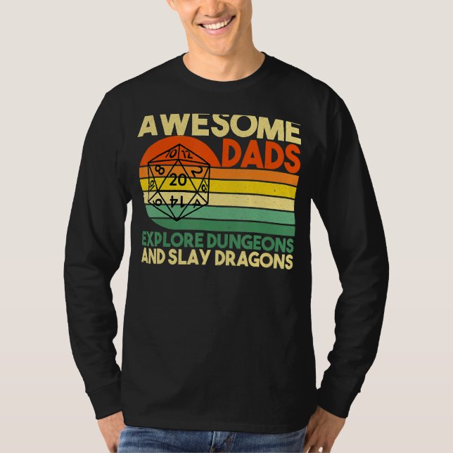 Mens Awesome Dads Explore Dungeons Dm Rpg Dice Dra T-Shirt (Front)