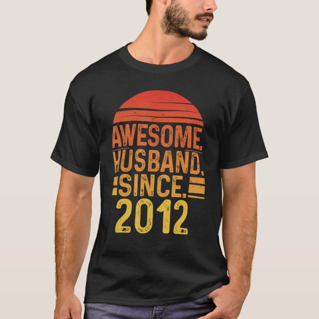 Mens Awesome Husband since 2012 Wedding Anniversar T-Shirt (Front)