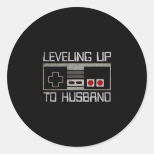 Mens bachelor party levelling up to husband gamer classic round sticker