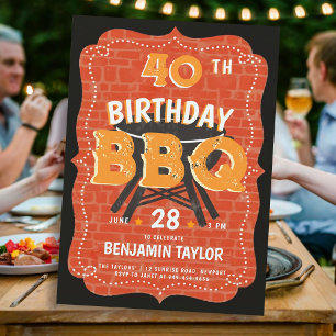 Men's Backyard BBQ Birthday Party Rustic Black Invitation