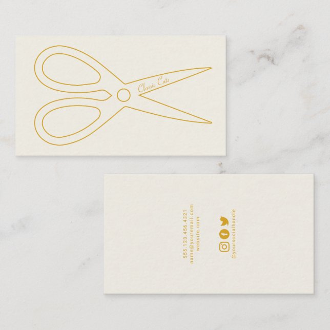 Mens barber hair cut with gold scissors logo business card (Front/Back)