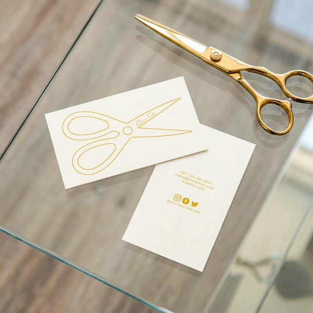 Mens barber hair cut with gold scissors logo business card (Mens barber hair cut with gold scissors logo business card.)