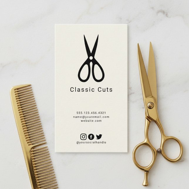 Mens barber hair cut with scissors logo business card (Mens barber hair cut with small scissors logo business card.)