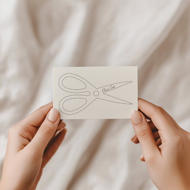 Mens barber hair cut with scissors thin logo business card (Simple stylish and professional men's barber business card . Simple and eye-catching.)