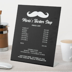 Men's barber shop hair salon price list menu pedestal sign