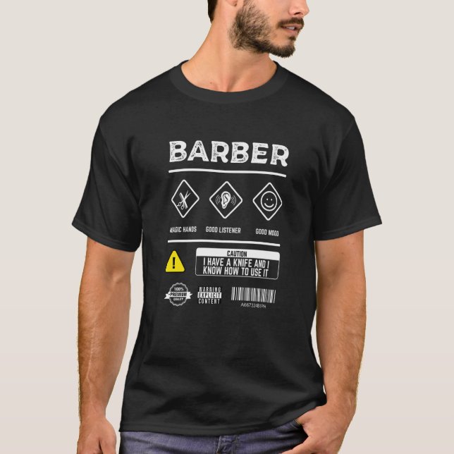 Mens Barber Warnings Safety Instructions For Use B T-Shirt (Front)