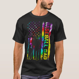 Mens Baseball Dad American Flag Tie dye T-Shirt