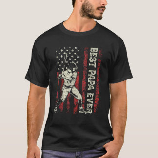 Mens Baseball Dad USA Flag Best Papa Ever Men Gift T-Shirt