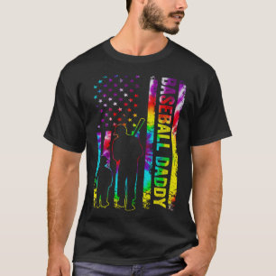 Mens Baseball Daddy American Flag Tie dye T-Shirt