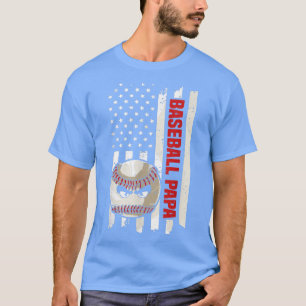Mens Baseball Papa Vintage USA Flag Father's Day T-Shirt