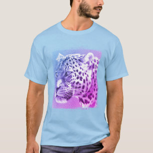 Men's Basic Light Blue T-Shirt Leopard Head