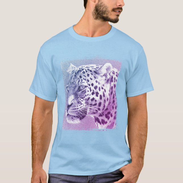 Men's Basic Light Blue T-Shirt Leopard Head (Front)
