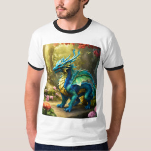 Mens Basic Ringer T-Shirt Whimsical Dragon T-Shirt