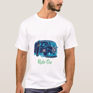 Men's Basic T-Shirt, White Ride On Van Hippie T-Shirt
