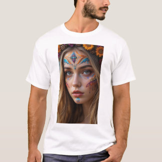 Men's basic t-shirt with a beautiful bohemian girl