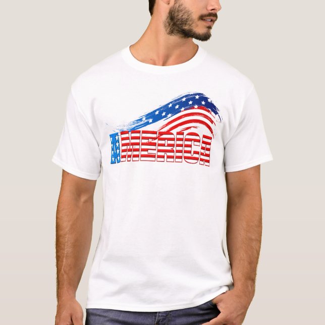 Men's Basic Tee - AMERICA Stars Stripes (Front)