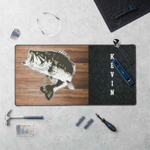 Men's Bass Fishing Name Rustic Sports Hobby Desk Mat