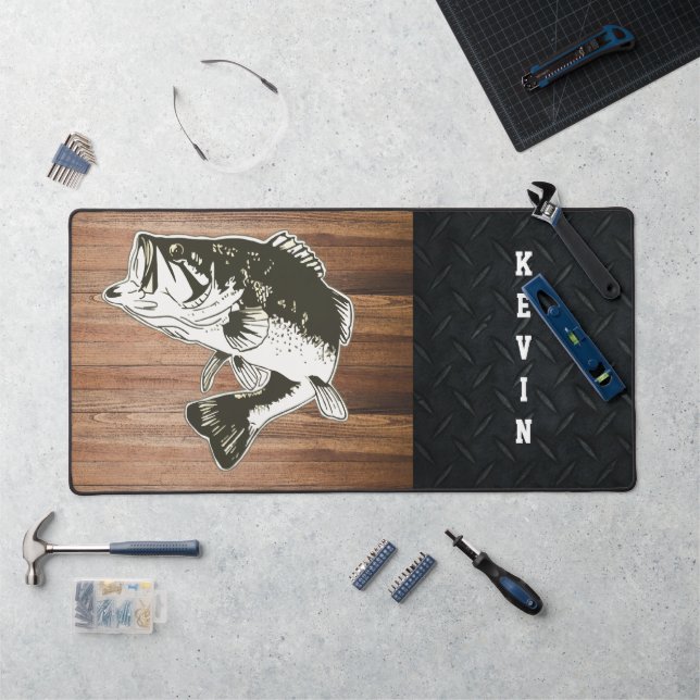 Men's Bass Fishing Name Rustic Sports Hobby Desk Mat (Workstation)