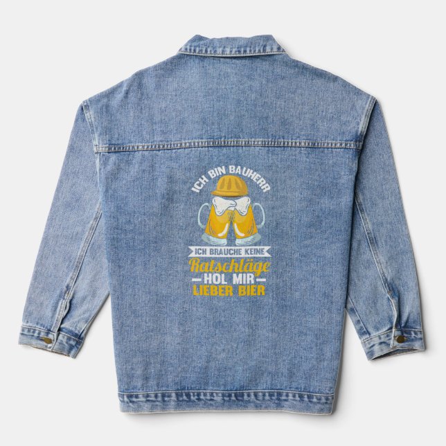 Mens Bauherr Beer Beer Mug Celebration Hops Saying Denim Jacket (Back)
