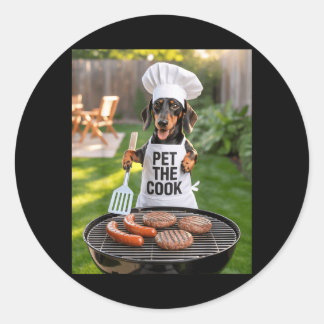 Mens Bbq Barbecue Pet The Cook Dog Dad Meme Classic Round Sticker