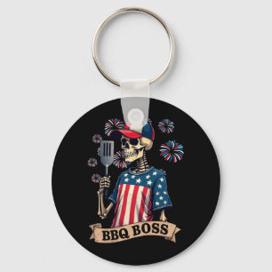 Mens Bbq Boss 4th Of July Funny Patriotic Barbecue Key Ring