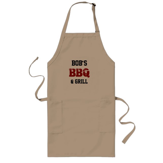 Men's BBQ & Grill Long Apron - Personalise Name (Front)