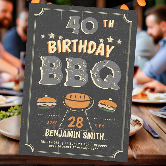 Men's BBQ Party Rustic Cowboy Country Birthday Invitation (mens birthday party ideas backyard bbq barbeque rustic vintage blackboard country invitation)