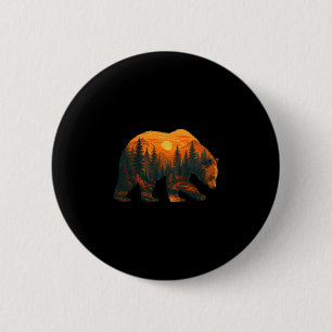 Mens bear silhouette with forest landscape and 6 cm round badge