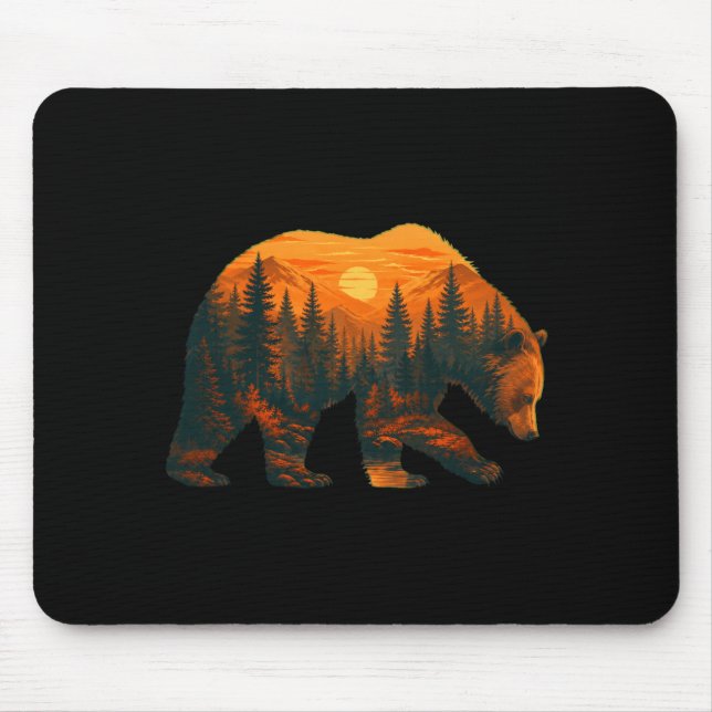 Mens bear silhouette with forest landscape and mouse mat (Front)