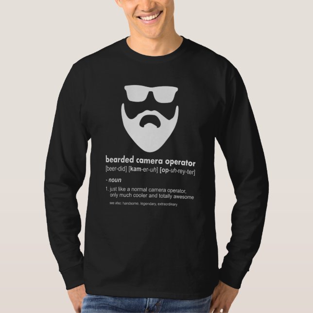 Mens Bearded Camera Operator  Beard Cameraman T-Shirt (Front)