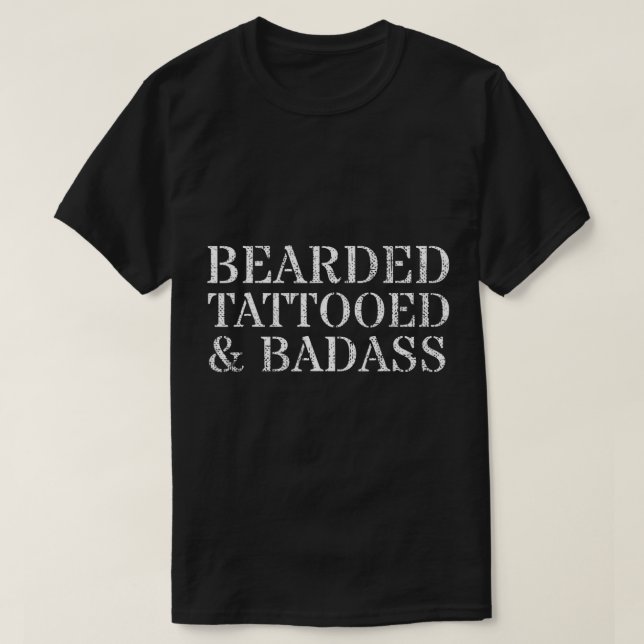 Mens Bearded Tattooed Badass Man Tattoo Funny Bear T-Shirt (Design Front)