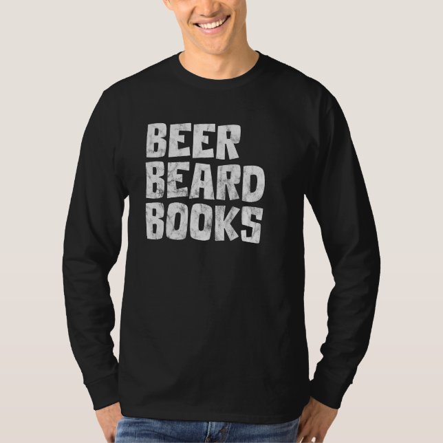 Mens Beer Drinker Drinking Bearded Men Book Readin T-Shirt (Front)