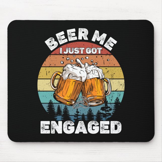 Mens Beer Got Engaged Funny Party Celebration Mouse Mat (Front)