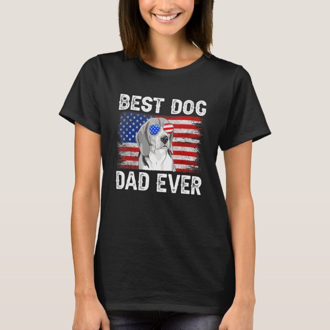 Mens Best Beagle Dad Ever American Flag 4th Of Jul T-Shirt (Front)