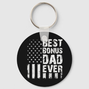 Mens Best Bonus Dad Ever American Flag Father's Da Key Ring