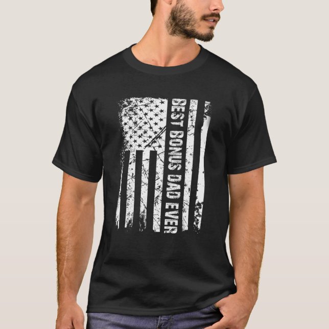 Mens Best Bonus Dad Ever American Flag Father's Da T-Shirt (Front)