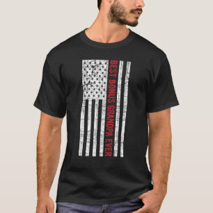 Mens Best Bonus Grandpa Ever American Usa Flag Fat T-Shirt