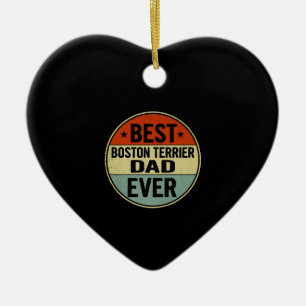 Mens Best Boston Terrier Dad Ever Retro Style Cool Ceramic Tree Decoration