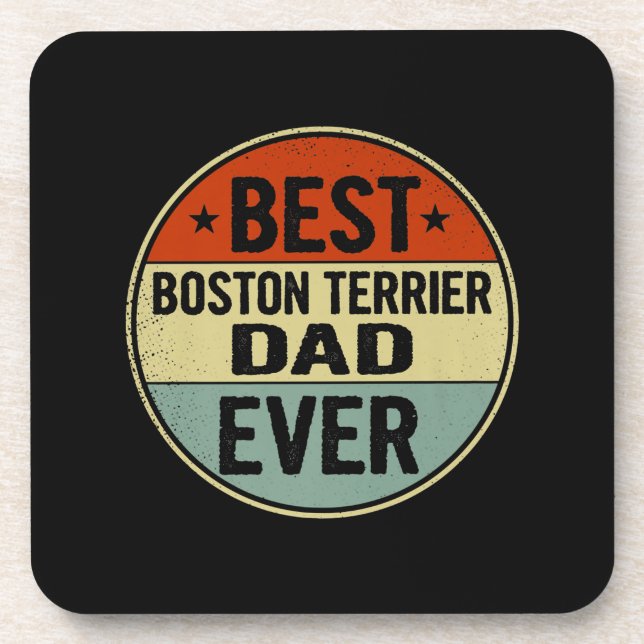 Mens Best Boston Terrier Dad Ever Retro Style Cool Coaster (Front)