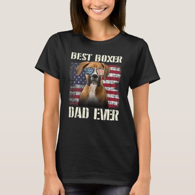 Mens Best Boxer Sunglasses Dad Ever American Flag  T-Shirt (Front)