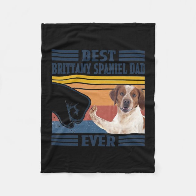 Mens Best Brittany Spaniel Dad Ever Funny Dog Fleece Blanket (Front)