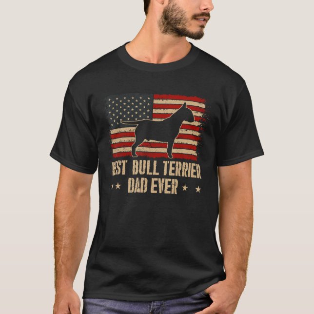 Mens Best Bull terrier Dad Ever Dog  American Flag T-Shirt (Front)