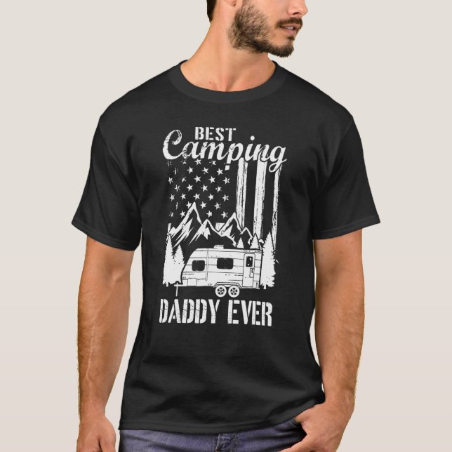 Mens Best Camping Daddy Ever American Flag Dad Son T-Shirt (Front)