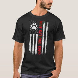 Mens Best Cat Dad Ever American Flag Patriotic Cat T-Shirt