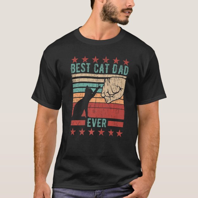 Mens Best Cat Dad Ever  Fathers Day Retro Sunset D T-Shirt (Front)
