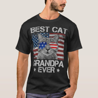 Mens Best Cat Grandpa Ever American Flag Patriotic T-Shirt