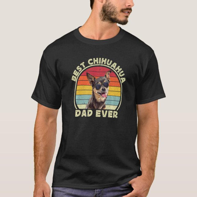 Mens Best Chihuahua Dad For Men Retro Black Chiwaw T-Shirt (Front)