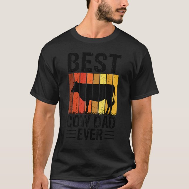 Mens Best Cow Dad Ever Cow Farm Farmer Retro Vinta T-Shirt (Front)