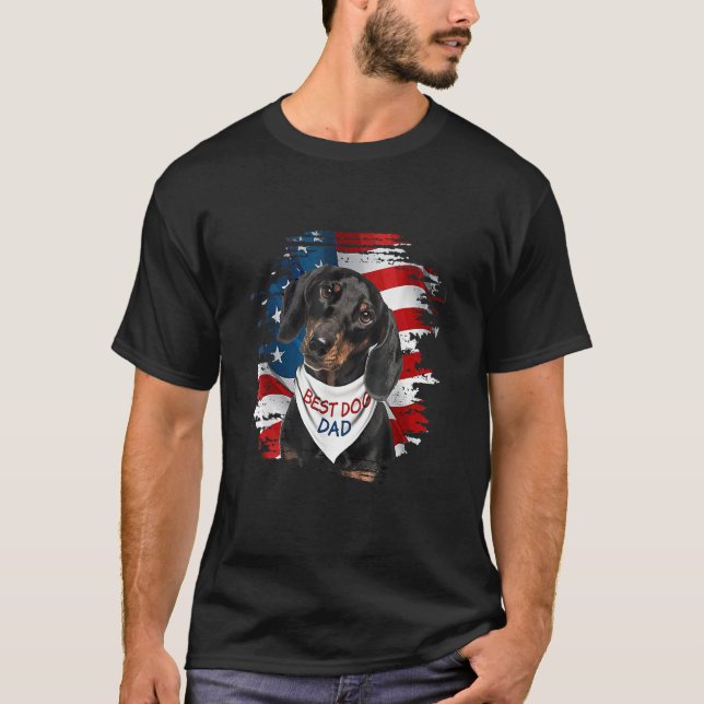 Mens Best Dachshund Dad Ever American Flag Dog Fat T-Shirt (Front)